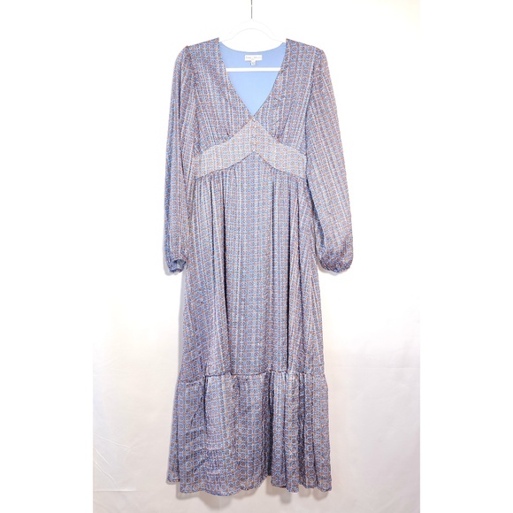 Koko Mason Geometric V-Neck Long Sleeve Midi Blue Dress SIZE S - Picture 3 of 16